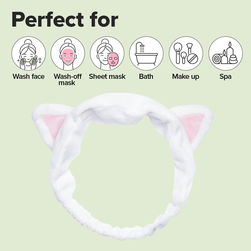 I DEW CARE Face Wash Headband - White Cat | Adorable Design, Perfect for Washing & Cleansing, Makeup and Spa, Bath, Skincare, Quick Dry, Soft & Fuzzy, Non Slip, Reusable, Teen Girls Stuff