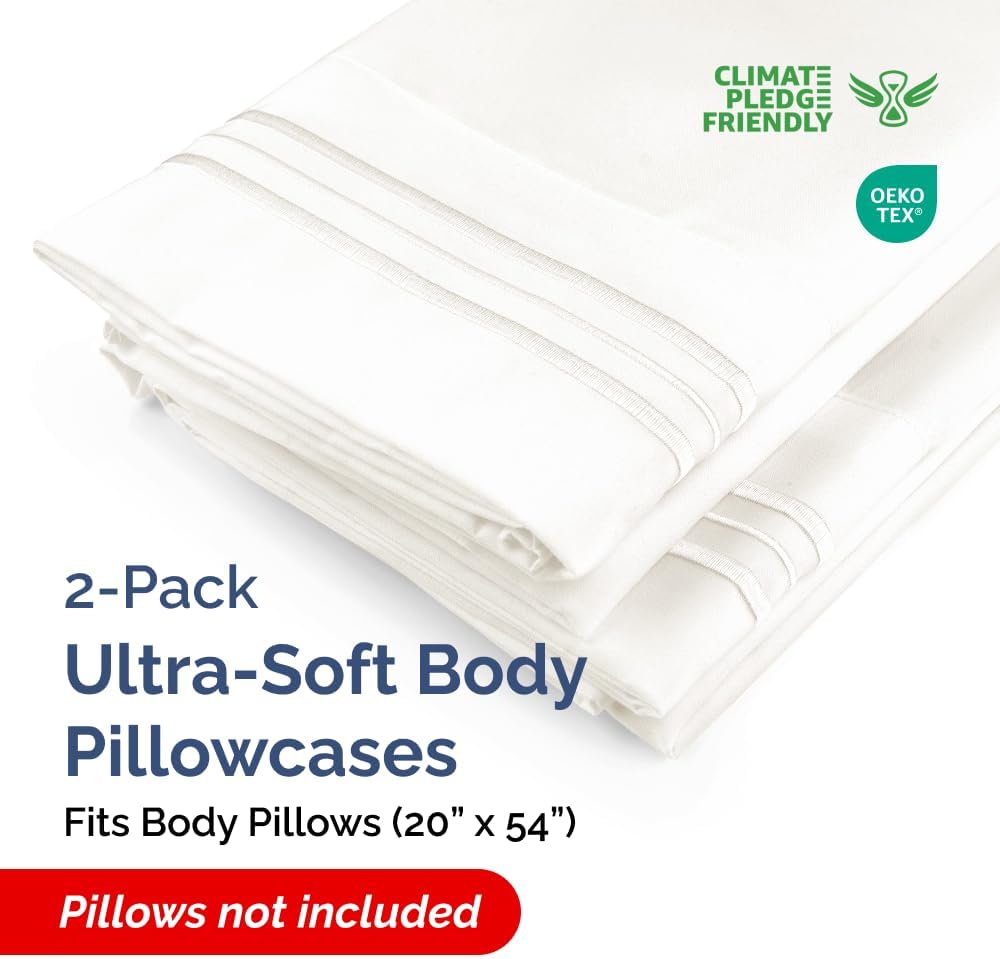 Long Pillowcases - Body Pillow Cover - Long Pillow Insert for Sleeping, Side Sleepers - Soft & Breathable Body Pillow Case w/Envelope Enclosure - Comfy & Machine Washable - 20" x 54" (Antique White)