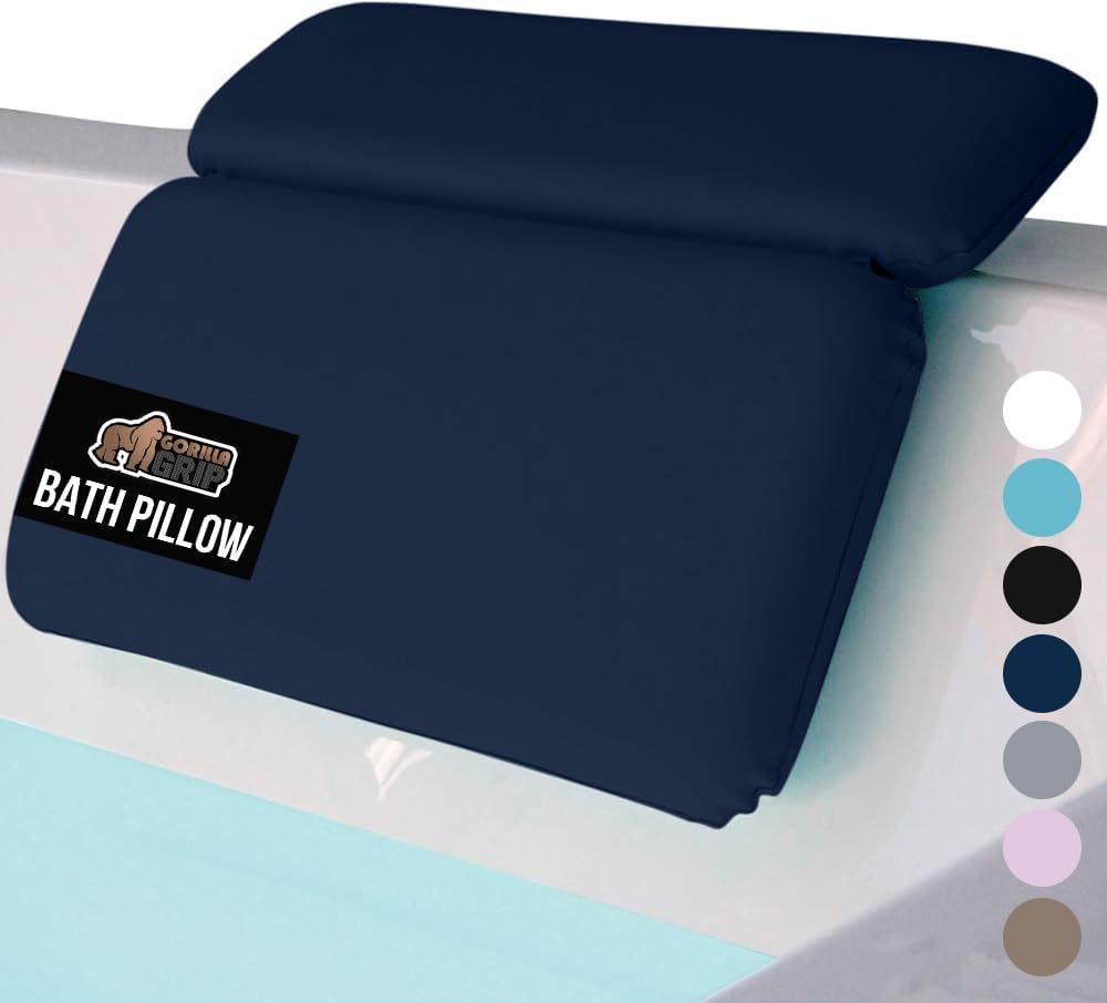 GORILLA GRIP Bath Pillow for Tub, Improved Suction Cups, Luxury Bathtub Pillows, Headrest for Neck and Back Support, Relaxing Home Spa, Hot Tubs and Bathroom Essentials, Gifts for Women, 2 Panel Navy