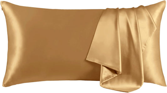 THXSILK 100% Mulberry Silk Pillowcase for Hair and Skin, Grade 6A+ Mulberry Silk Pillow Case, Hypoallergenic Pillow Case with Zipper, 1pc(California King Size 20"x40", Metallic Gold)