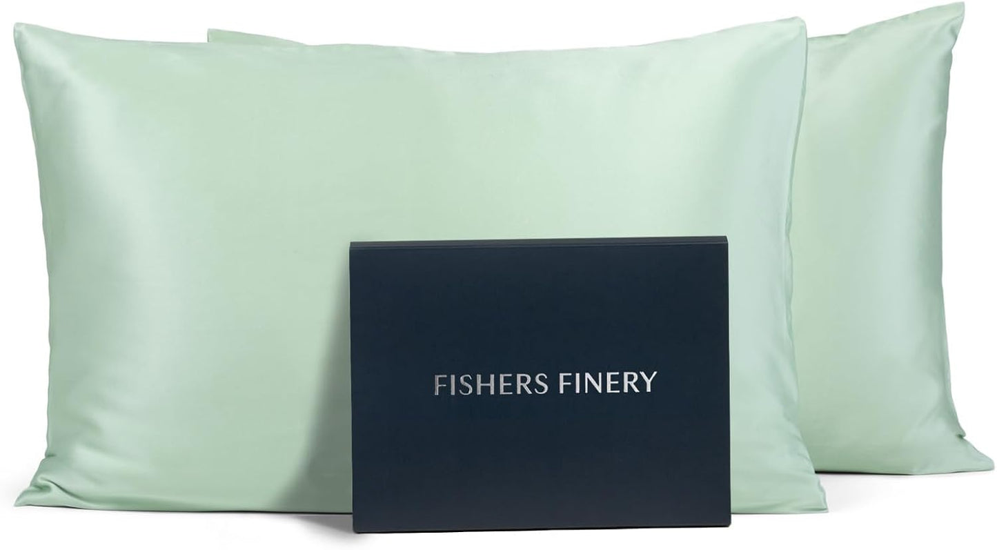 Fishers Finery 25mm 100% Pure Mulberry Silk Pillowcase (Light Green King 2 Pack)