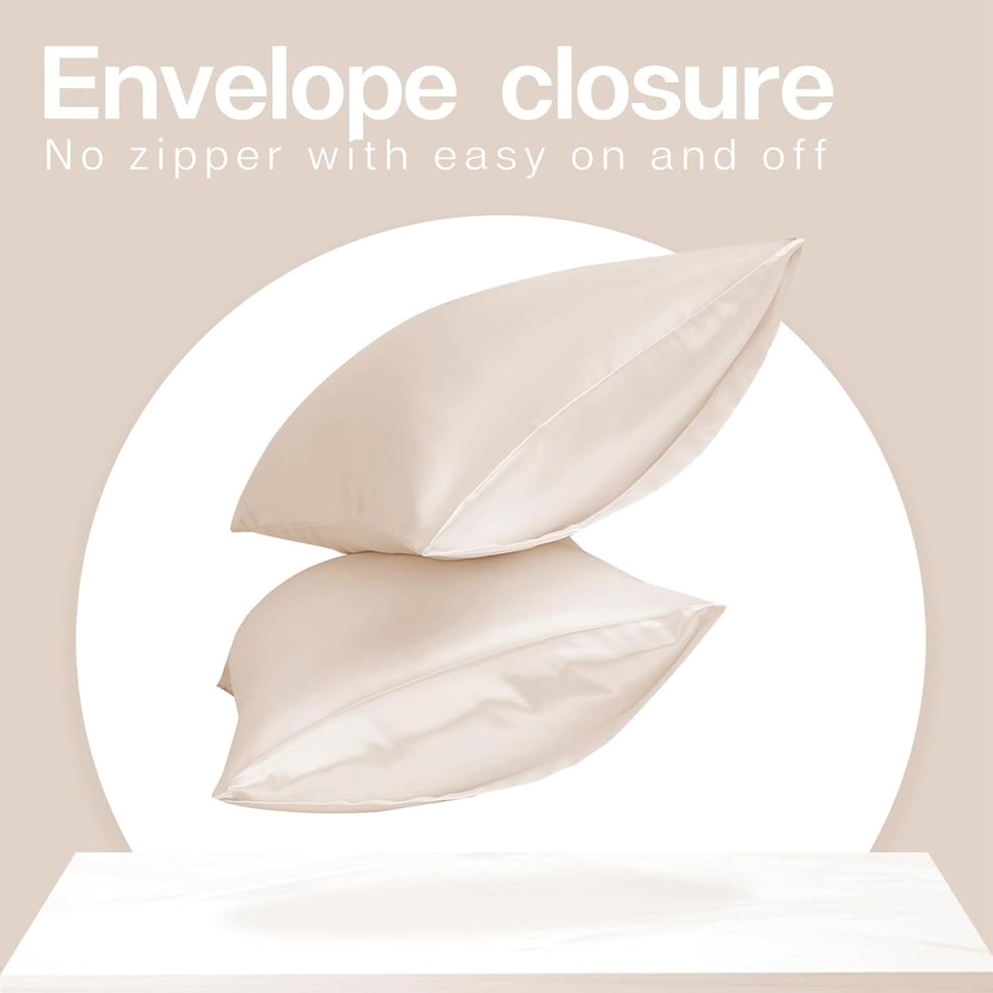 MR&HM Satin Pillowcase for Hair and Skin, Silk Satin Pillowcase 2 Pack, Queen Size Pillow Cases Set of 2, Silky Pillow Cover with Envelope Closure (20x30, Beige)