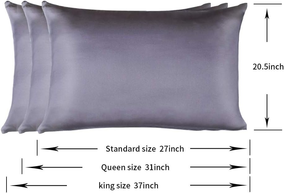 100% Mulberry Silk Pillowcases Set of 2 for Hair and Skin and Super Soft and Breathable King Size Nature Silk Pillowcases (King, Gray)
