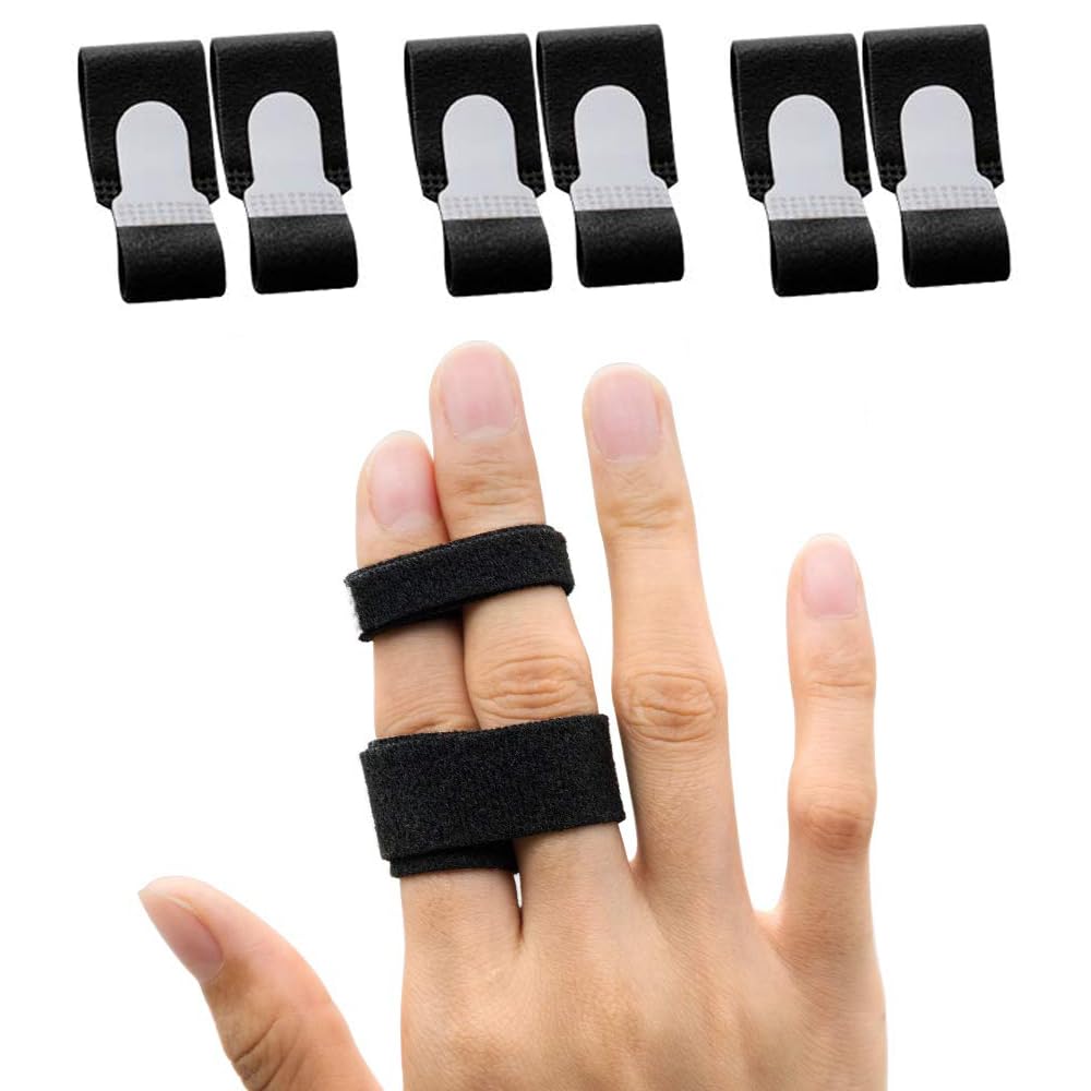 Sumifun Buddy Finger Wraps, Pack of 6 Finger Tapes for Broken, Sprained, Fractured Finger, Finger Straps for Jammed, Swollen, Dislocated Joint (Black)