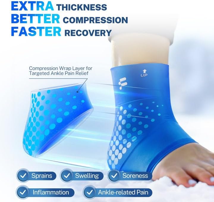 Ankle Ice Pack Wrap for Swelling with Thickened Cold Compression and Cooling Fabric, Ice Packs for Injuries Reusable for Swollen Feet, Achilles Tendonitis Relief, Plantar Fasciitis Relief