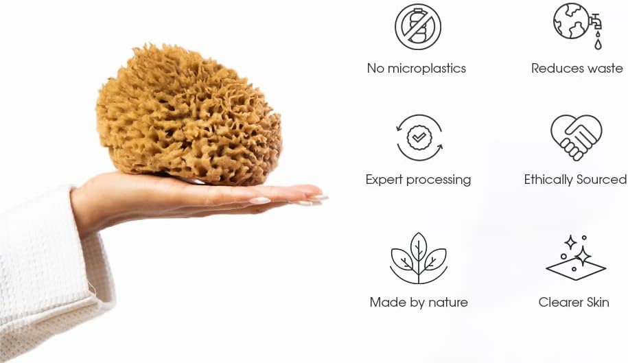 Naroa Soft Natural Sea Sponge | Gentle Loofah for Bathing Smooth Skin | Unbleached Shower Body Scrubber Puff | Bath & Spa (Medium)