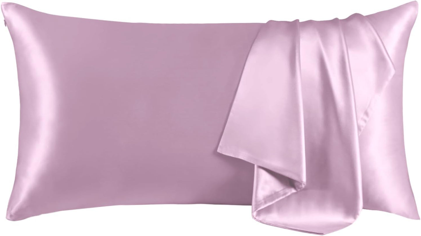 THXSILK 100% Mulberry Silk Pillowcase for Hair and Skin, Grade 6A+ Mulberry Silk Pillow Case, Natural Silk Pillow Case Cover with Zipper, 1pc(California King Size 20"x40", Light Purple)