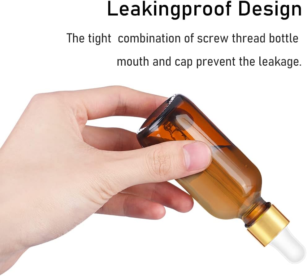 Bumobum 2 oz Dropper Bottle, Amber Glass Eye Dropper Bottles with Golden Top Cap for Essential Oils, 24 pack Tincture Bottle with Labels and Funnel