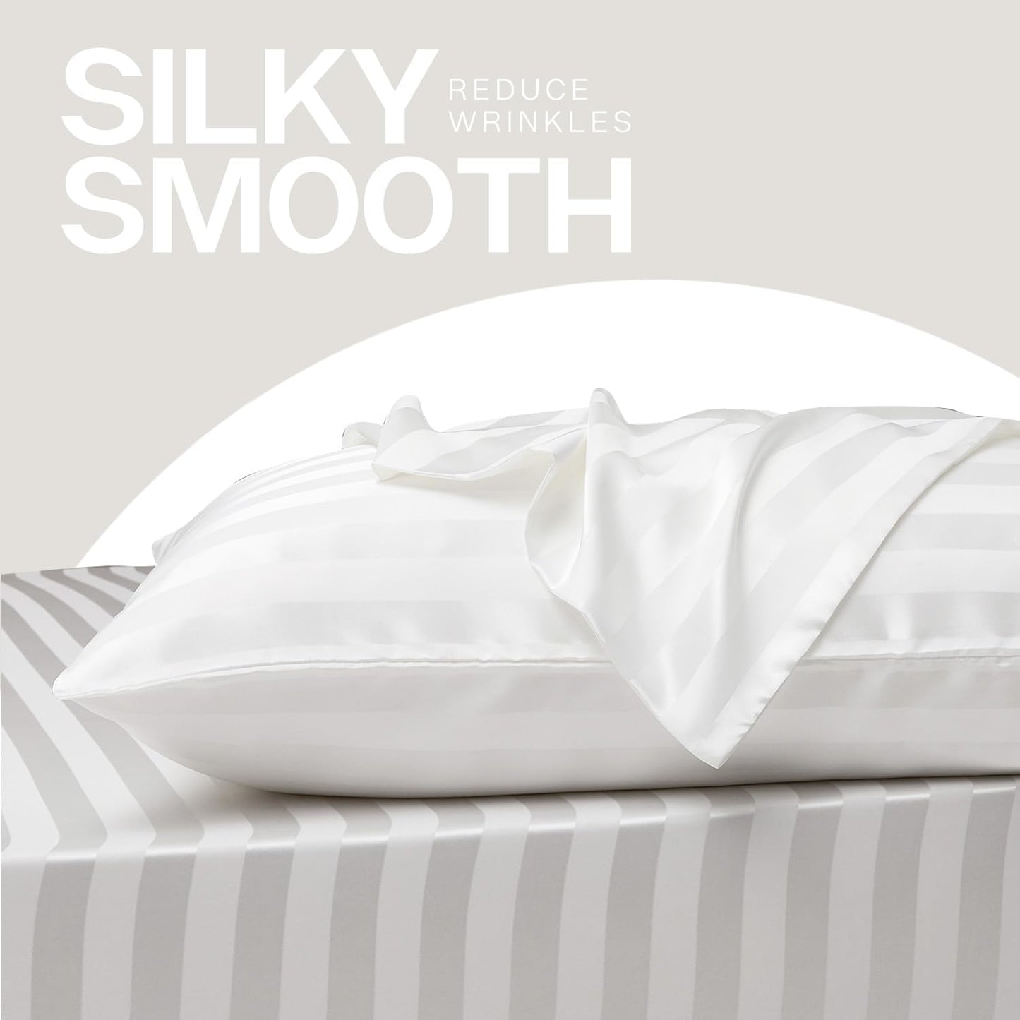 MR&HM Satin Pillowcase for Hair and Skin, Silk Satin Pillowcase 2 Pack, King Size Pillow Cases Set of 2, Silky Pillow Cover with Envelope Closure (20x40, Ivory Striped)