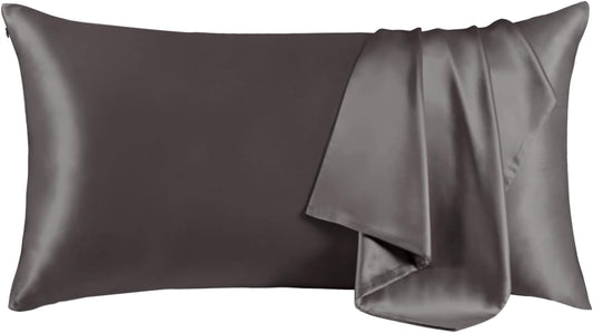 THXSILK 100% Mulberry Silk Pillowcase for Hair and Skin, Both Sides Pure Natural Silk Pillowcase, Soft Breathable Zipper Pillow Case, California King Size 20"x40", Dark Grey