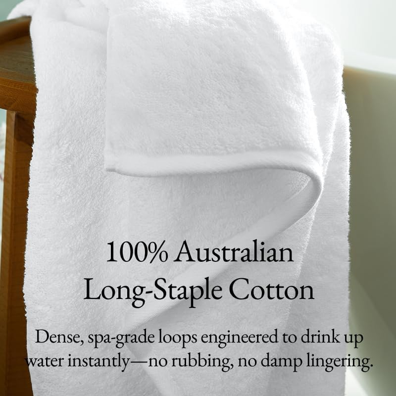 Italic Ultraplush Luxe 6 Piece Towel Set – 2 Bath Sheets, 2 Hand Towels, 2 Washcloths – 800GSM Soft, Highly Absorbent & Quick Drying, Resort Grade 100% Australian Cotton Towels (White)