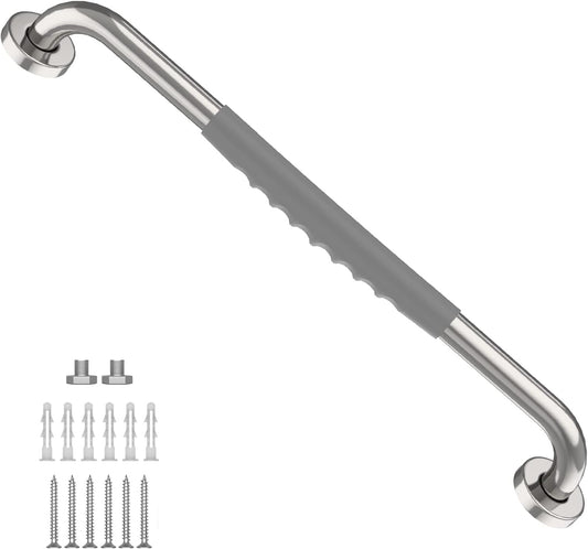 20 Inch Anti Slip Shower Grab Bar, Munzong Chrome Stainless Steel Bathroom Grab Bar w/Gray Rubber Grip, Bathroom Balance Bar,Safety Handrail Support,Handicap Elderly Senior Assist Bath Handle