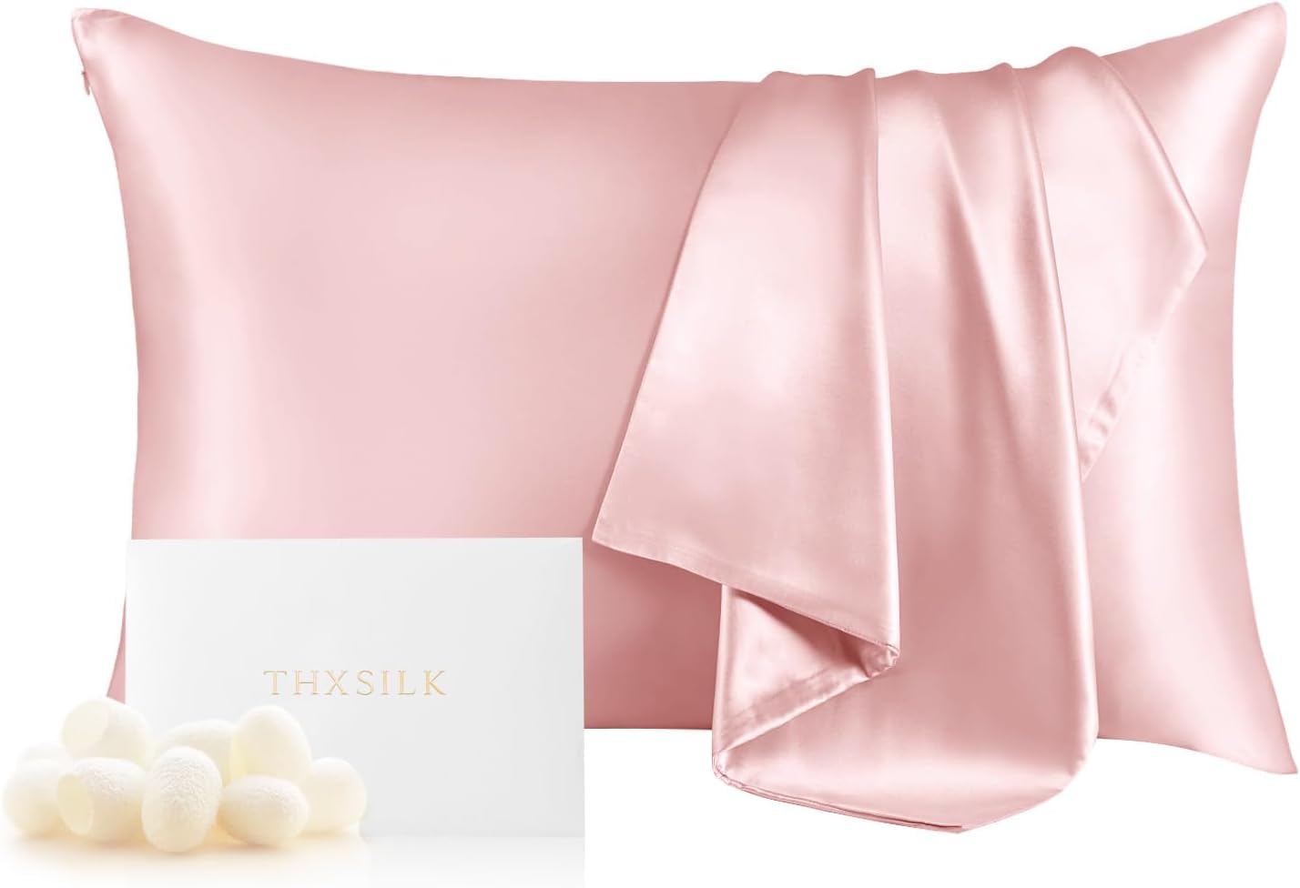 THXSILK 100% Mulberry Silk Pillowcase for Hair and Skin, Grade 6A+ Dual-Sided Silk Pillow Case with Hidden Zipper, King Size 20"x36" Silk Pillow Case, 1pc, Light Pink