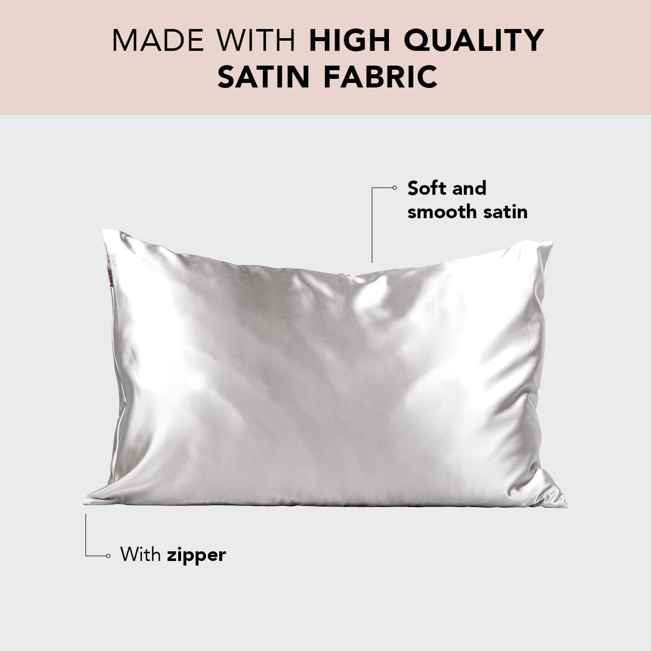 Kitsch Satin Pillowcase with Zipper for Hair & Skin, Softer Than Silk Pillow Cases Queen, Wrinkle-Free, Smooth and Cooling Satin Pillow Covers, Standard Size 19"x26", Silver