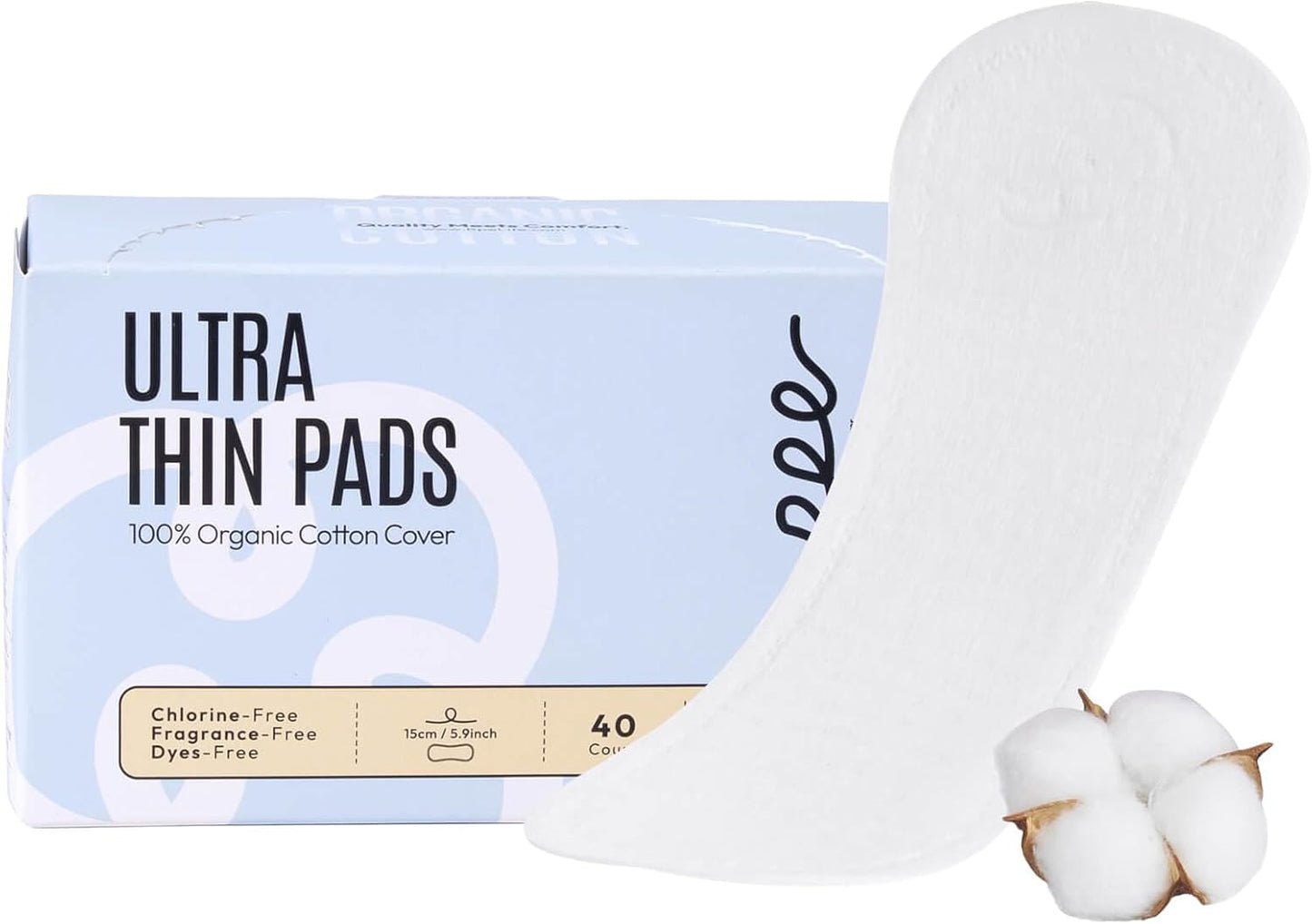 100% Organic Panty Liners for Women, Ultra Thin Cotton Cover, Regular Pantiliners, Light Absorbency, Unscented Barely There Pantie Liners, Individually Wrapped (Regular Liner, Size 1, 40ct)