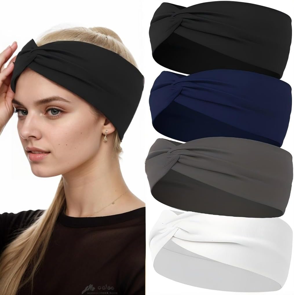 12-Pack Wide Stretch Headbands for Women - Non-Slip Extra Wide Turban Hair Bands for Workout, African Style, Sports & Daily Use (Breathable, All-Day Comfort) Color1 (Color2)