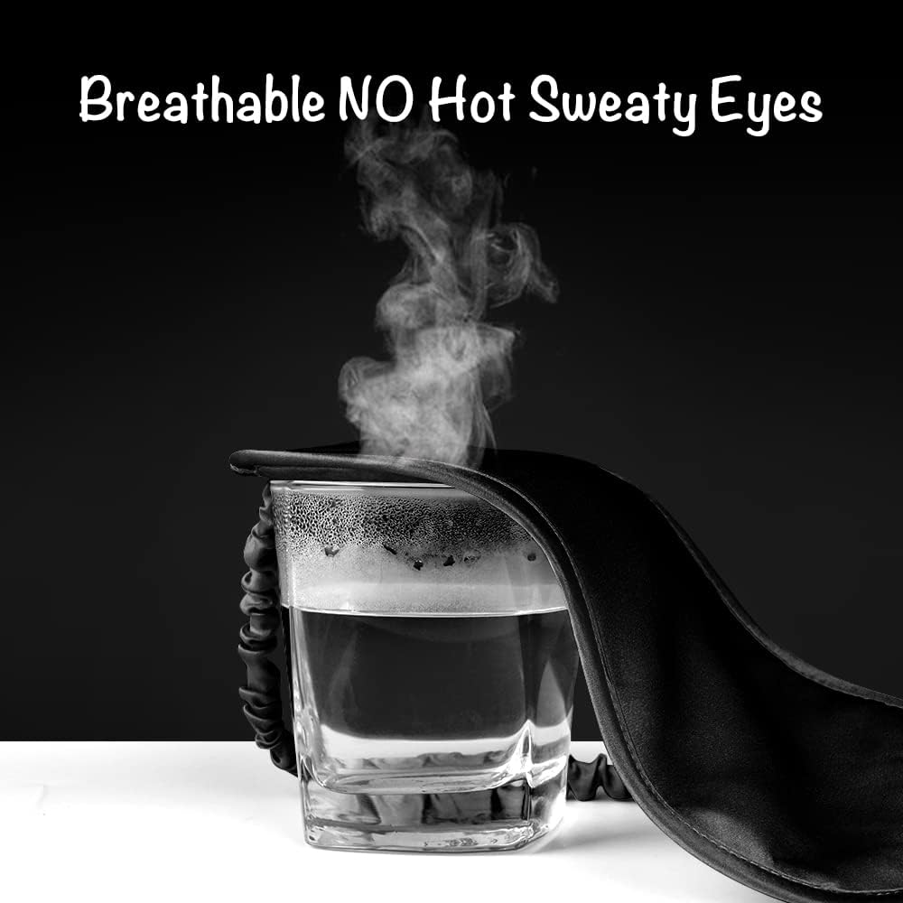 LULUSILK Mulberry Silk Sleep Eye Mask Blindfold with Elastic Strap Headband, Soft Eye Cover Eyeshade for Night Sleeping, Travel, Nap(Black), Pack of 1