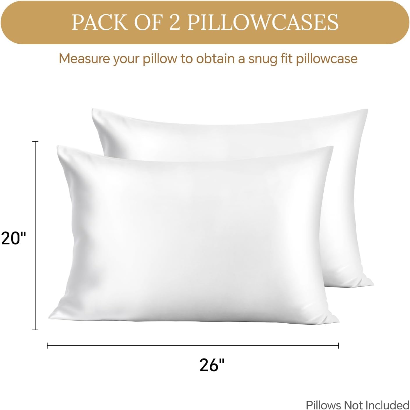 INFIIXSO Silk Pillow Cases 2 Pack Standard Size, Ultra Smooth & Soft Mulberry Silk Pillow Case for Hair and Skin, Breathable Cooling Silk Pillowcase with Hidden Zipper (White, 20x26 Inches)