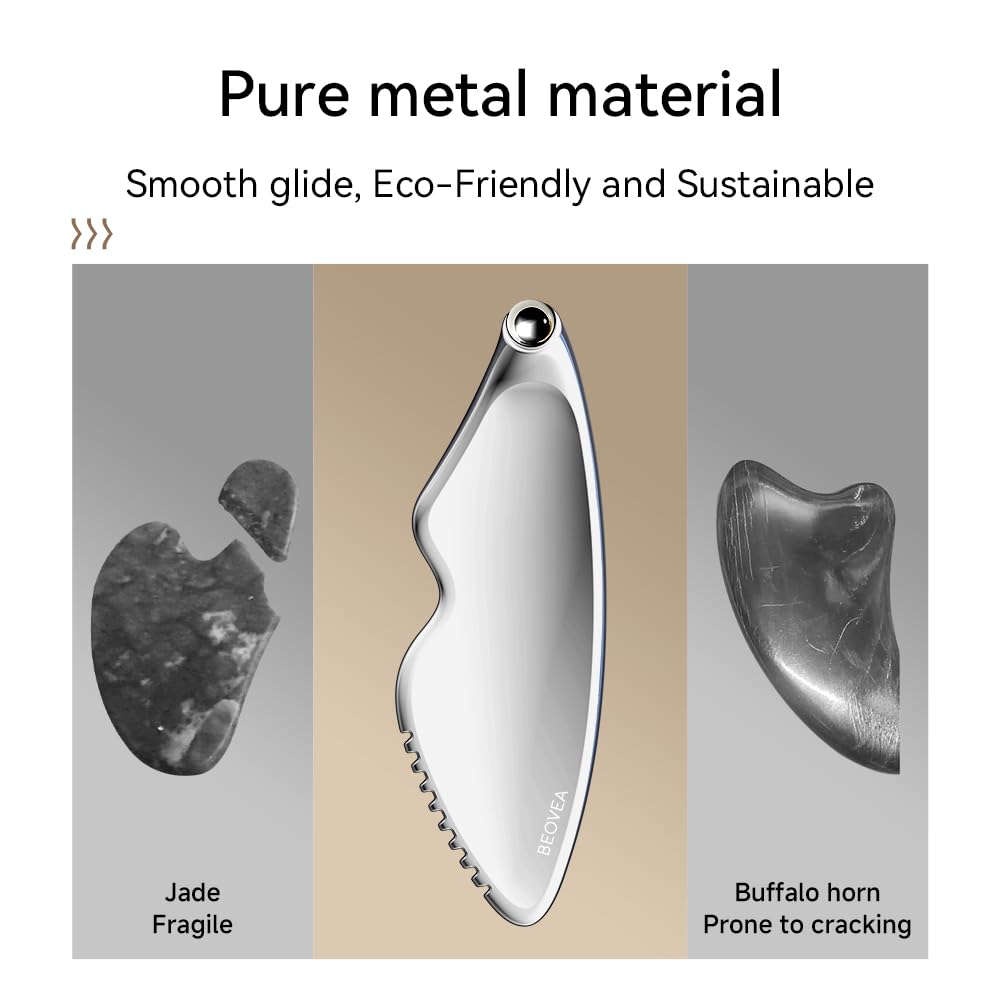 Gua Sha Facial Tools - Guasha Tool for Face and Body, Premium Metal Scraping Massage Tool for Lymphatic Drainage, Skin Rejuvenation, and Relaxation