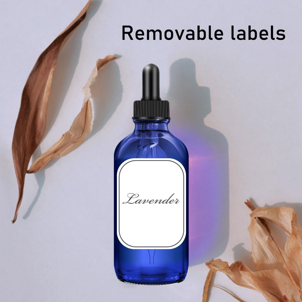 Bumobum Dropper Bottles, 4oz Blue Bottle with Dropper for Essential Oils with Funnel, Labels & Pipette, 2-Pack Tincture Bottles with Dropper(Unbreakable Plastic Eye Dropper)