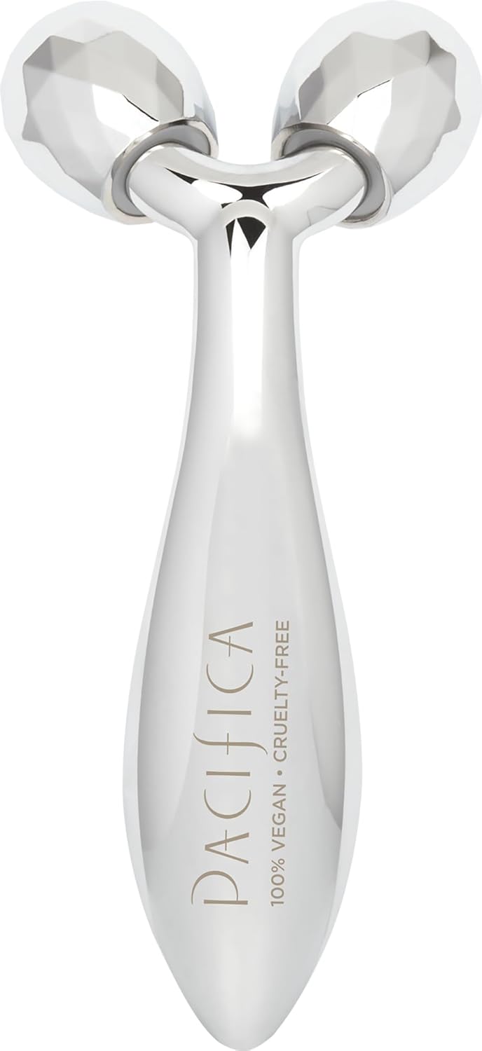 Pacifica Future Youth Stainless Steel Face Roller – Cooling Dual Gua Sha Facial Massager for Sculpting, Contouring & De-Puffing – Anti-Aging Skin Care Tool for Wrinkles & Fine Lines Lymphatic Drainage