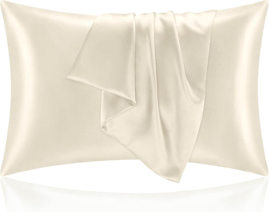 BEDELITE Satin Pillowcase for Hair and Skin, Super Soft and Cooling Similar to Silk Pillow Cases 2 Pack with Envelope Closure, Gift for Women Men(20"x40" King Size, Beige)
