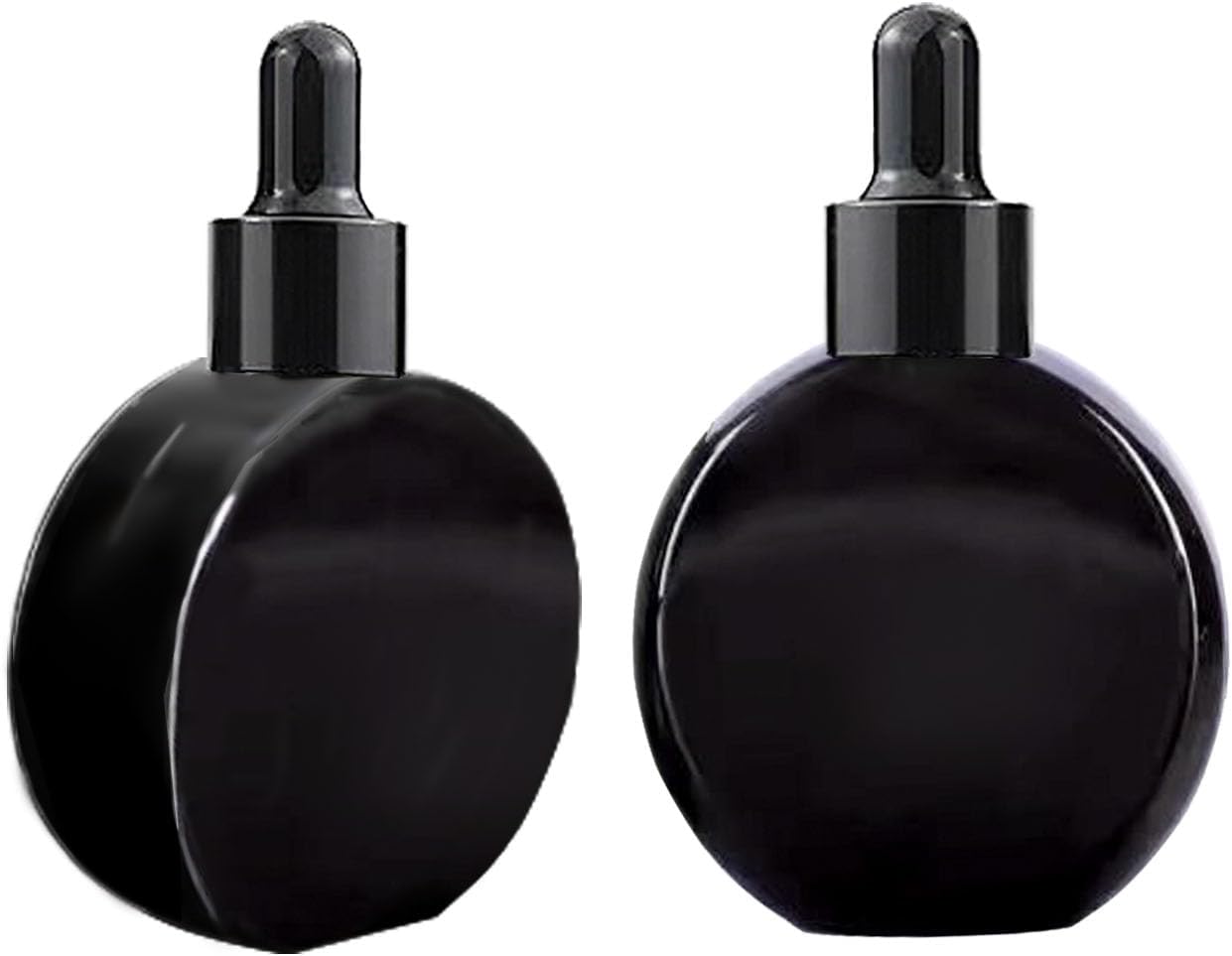 6Pcs,2 oz Black Glass Dropper Bottles for Essential Oils,60ml flat round perfume bottle with Eye Droppers,for Essential Oils,Perfumes, Serums,Leakproof for Travel (Black)