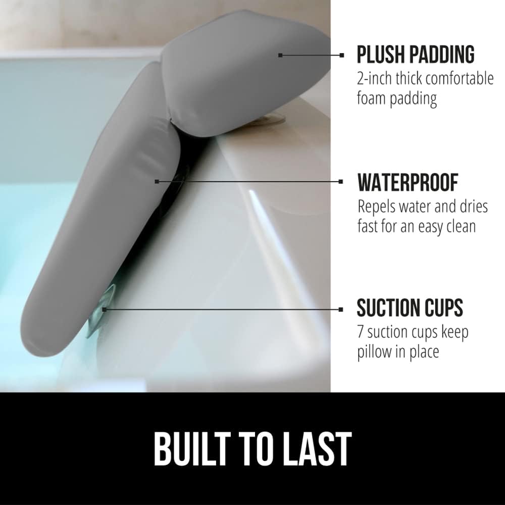 GORILLA GRIP Bath Pillow for Tub, Improved Suction Cups, Luxury Bathtub Pillows, Headrest for Neck and Back Support, Relaxing Home Spa, Hot Tubs and Bathroom Essentials, Gifts for Women, 2 Panel Gray