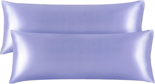 BEDELITE Satin Body Pillow Cover 2 Pack, Super Soft and Cooling Body Pillow Pillowcase for Hair and Skin, Breathable Silky Full Long Pillowcase Cover(20"x54", Lilac)