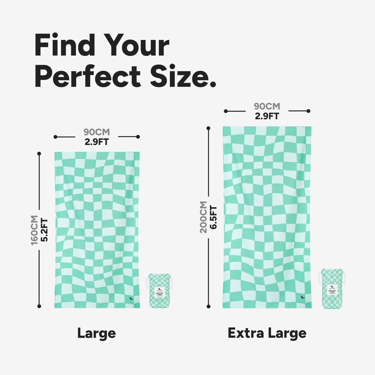 Dock & Bay Beach Towel - Quick Dry, Sand Free - Compact, Lightweight - 100% Recycled - Includes Bag - Check Mate - Large (160x90cm, 63x35)