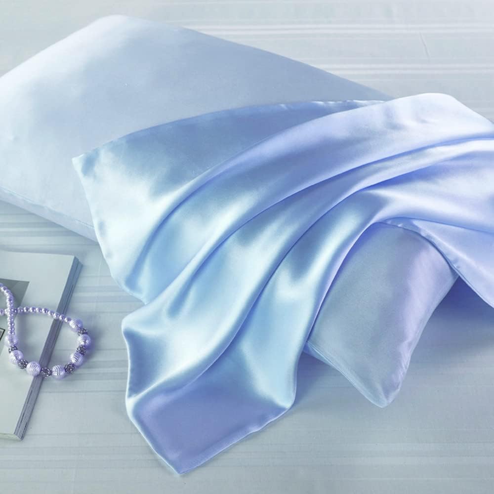 JUWENIN,Luxury Satin Pillowcase with Zipper (Silky Satin Pillow Case for Hair) Set of 2 (King, Blue)