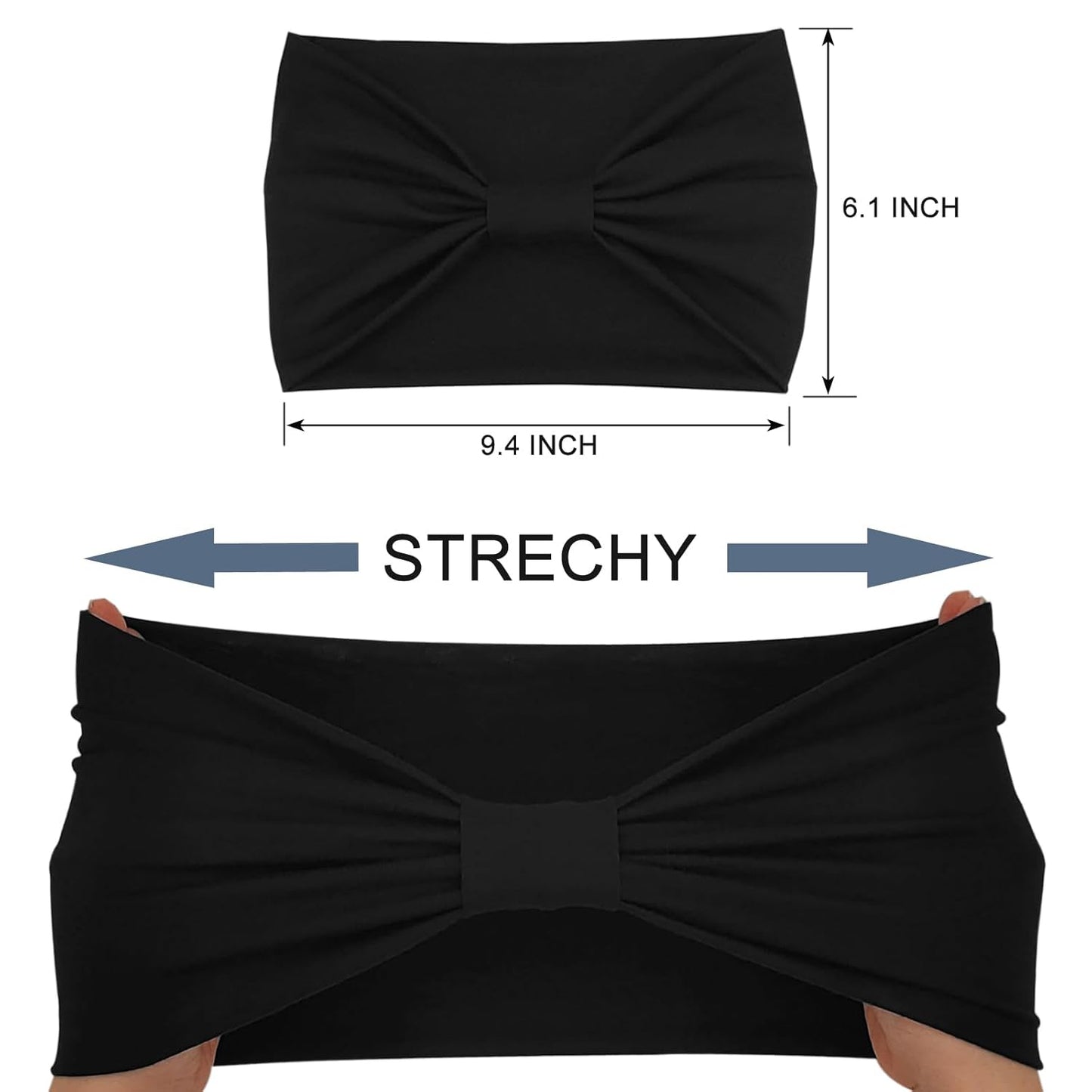 Wide Boho Headbands for Women Fashion Knotted Headband Yoga Workout Hair Accessories African Head Wrap Black 4 Pack