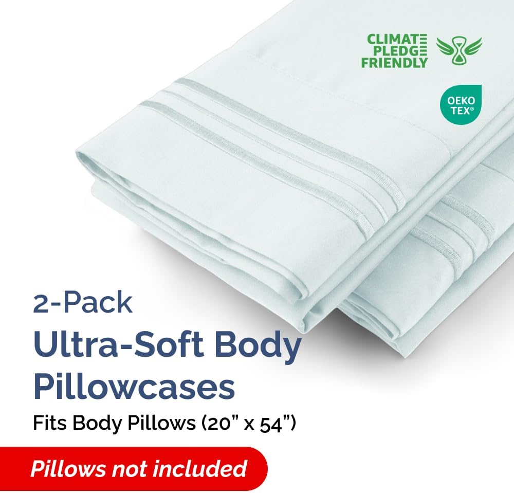 Long Pillowcases - Body Pillow Cover - Long Pillow Insert for Sleeping, Side Sleepers - Soft & Breathable Body Pillow Case with Envelope Enclosure - Comfy and Machine Washable - 20" x 54" (Ice Blue)