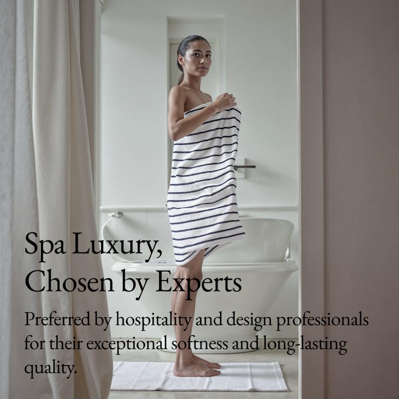 Italic Ultraplush 100% Australian Cotton Washcloths - Set of 2 Luxury Plush Face Wash Cloths, Soft & Absorbent 800 GSM Washcloth for Bathroom & Spa, Resort Grade, Striped (White & Blue)