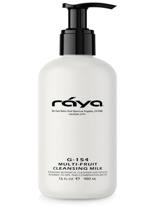 Raya Multi-Fruit Facial Cleansing Milk with AHA and BHA 16 oz (G-154) | Exfoliating Soap-Free Cleanser and Make-Up Remover for Dry and Combo Skin | Made with Multi-Fruit Alpha and Beta Hydroxy Acids