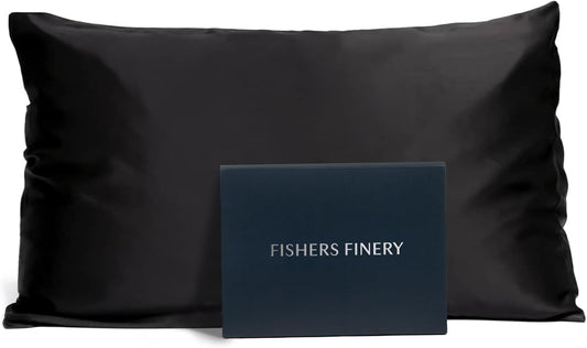 Fishers Finery 25mm 100% Pure Mulberry Silk Pillowcase (Black King)