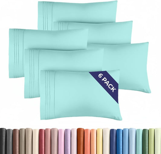 King Pillow Cases Set of 6 - Ultra Soft Hotel Quality Pillowcase Covers - Comfy & Wrinkle Free - Shrink, Stain & Fade Resistant - Easy-Care, Machine Washable Pillow Protectors - 6 Piece Set - Spa Blue