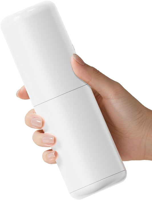 Toothbrush Holder Travel – Portable Toothpaste and Tooth Brushes Case for Traveling with Rinse Cup, Leak-Proof Cover for On-The-Go Oral Care (White)