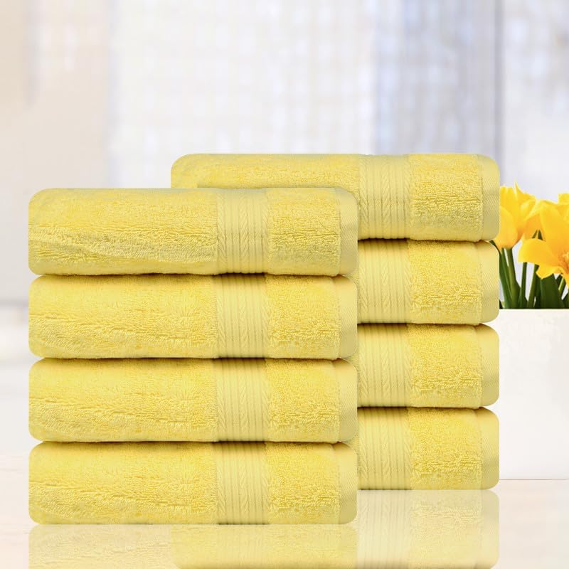 Ample Decor Hand Towel 18 X 28 Inch Pack of 8 600 GSM 100% Cotton,Oeko Tex Certified Soft Absorbent Thick Durable Premium Quality, for Hotel, Bathroom,Spa,Daily Use,Gym-Machine Washable-Yellow