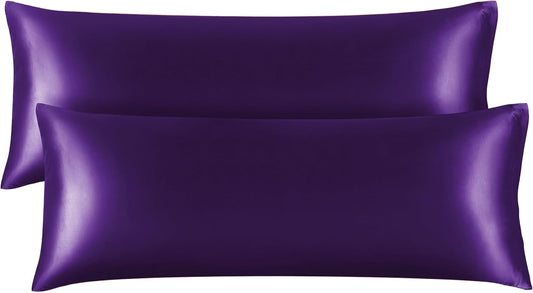 BEDELITE Satin Body Pillow Cover 2 Pack, Super Soft and Cooling Body Pillow Pillowcase for Hair and Skin, Breathable Silky Full Long Pillowcase Cover(20"x54", Plum Purple)
