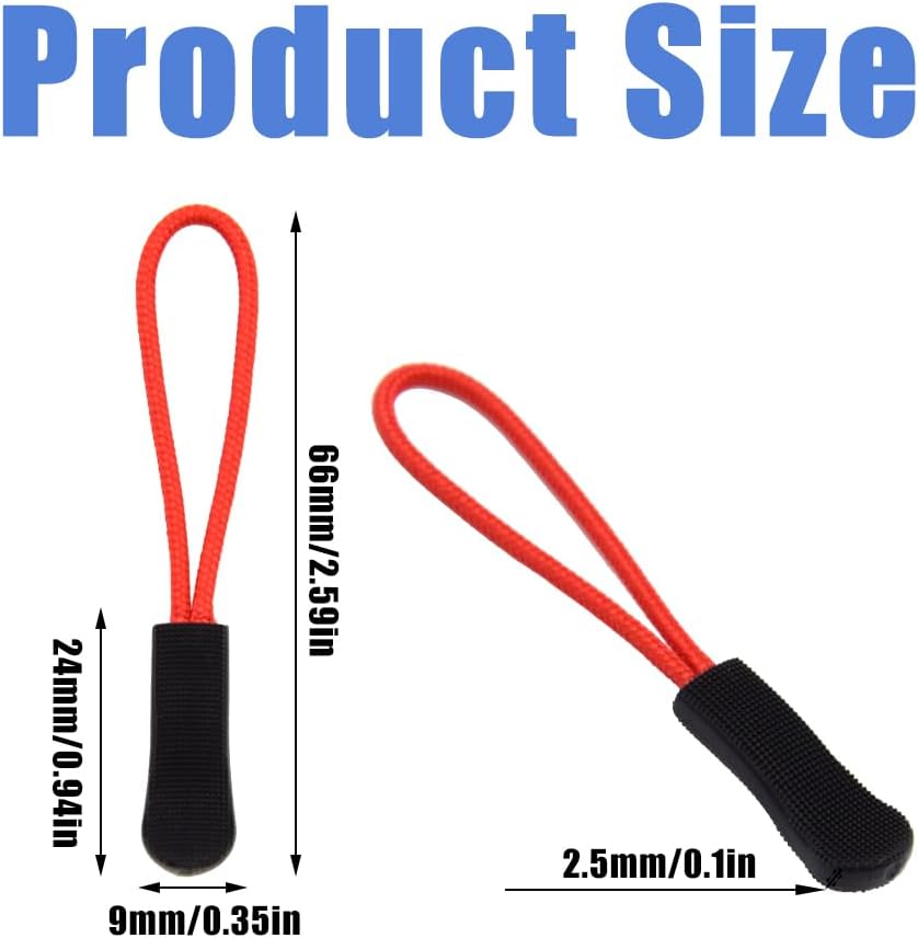 Ruidee 50 Pieces Zipper Pulls Zipper Tabs Zipper Pull Cord Extender Replacement Zipper Pulls for Backpacks, Jackets, Luggage, Purses, Handbags（Red Black）