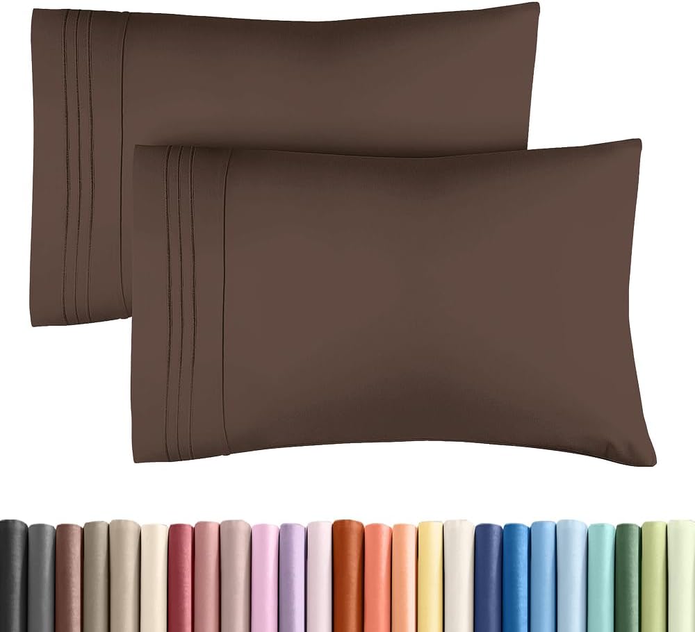 King Standard Pillow Cases Set of 2 - Ultra-Soft Hotel Quality Pillowcase Covers - Comfy, Cozy & Fade Free - Wrinkle Resistant - Machine Washable Pillow Protectors - 2 Piece Set - King Standard Brown