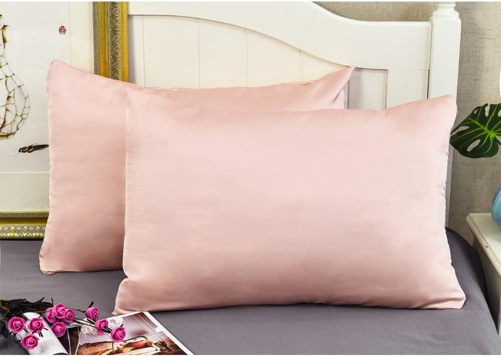 100% Mulberry Silk Pillowcases Set of 2 for Hair and Skin and Super Soft and Breathable Queen Size Nature Silk Pillowcases (Queen, Pink)