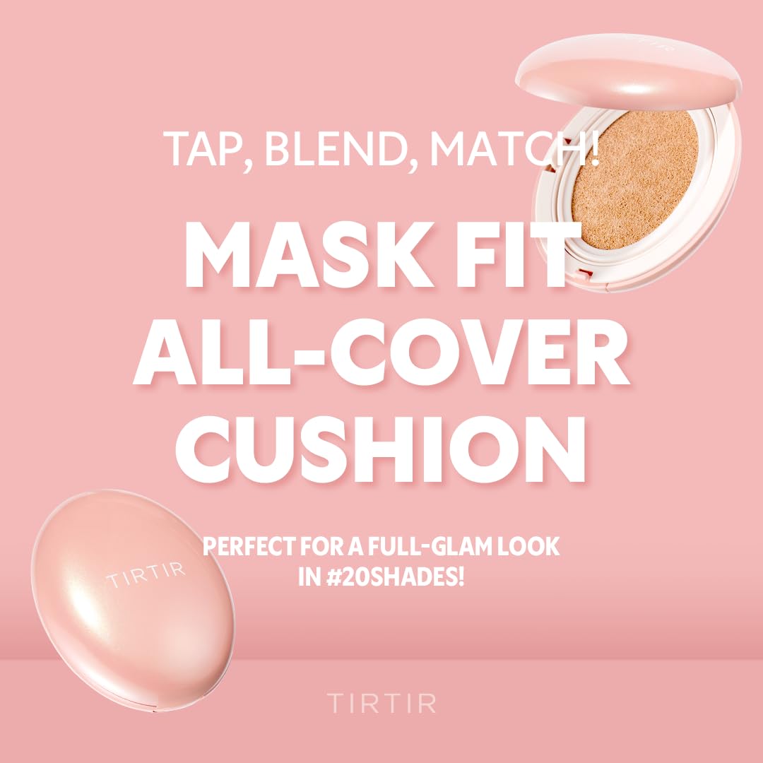 TIRTIR Mask Fit All Cover Pink Cushion Foundation | High coverage, Velvety Matte Finish, Lightweight, Flawless, Corrects Redness, Korean Cushion (#17C Porcelain, Full Size, 0.63 Fl Oz)