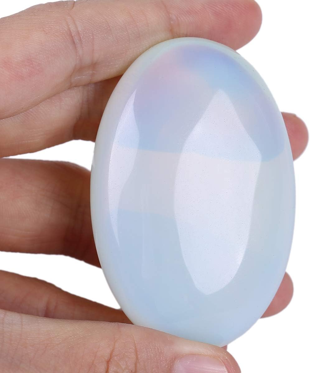 Synthesis Opalite Oval Polished Worry Stones, Healing Crystal Indoor Fountain Stones Massage Energy Anxiety Relief Items