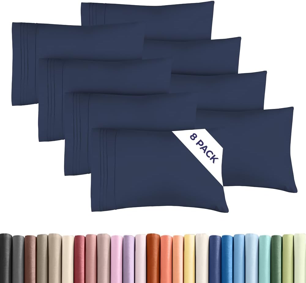 Standard Pillow Cases Set of 8 - Ultra Soft Hotel Quality Pillowcase Covers - Comfy, Cozy & Wrinkle Free - Shrink, Stain & Fade Resistant - Machine Washable Pillow Protectors - 8 Piece Set - Navy Blue