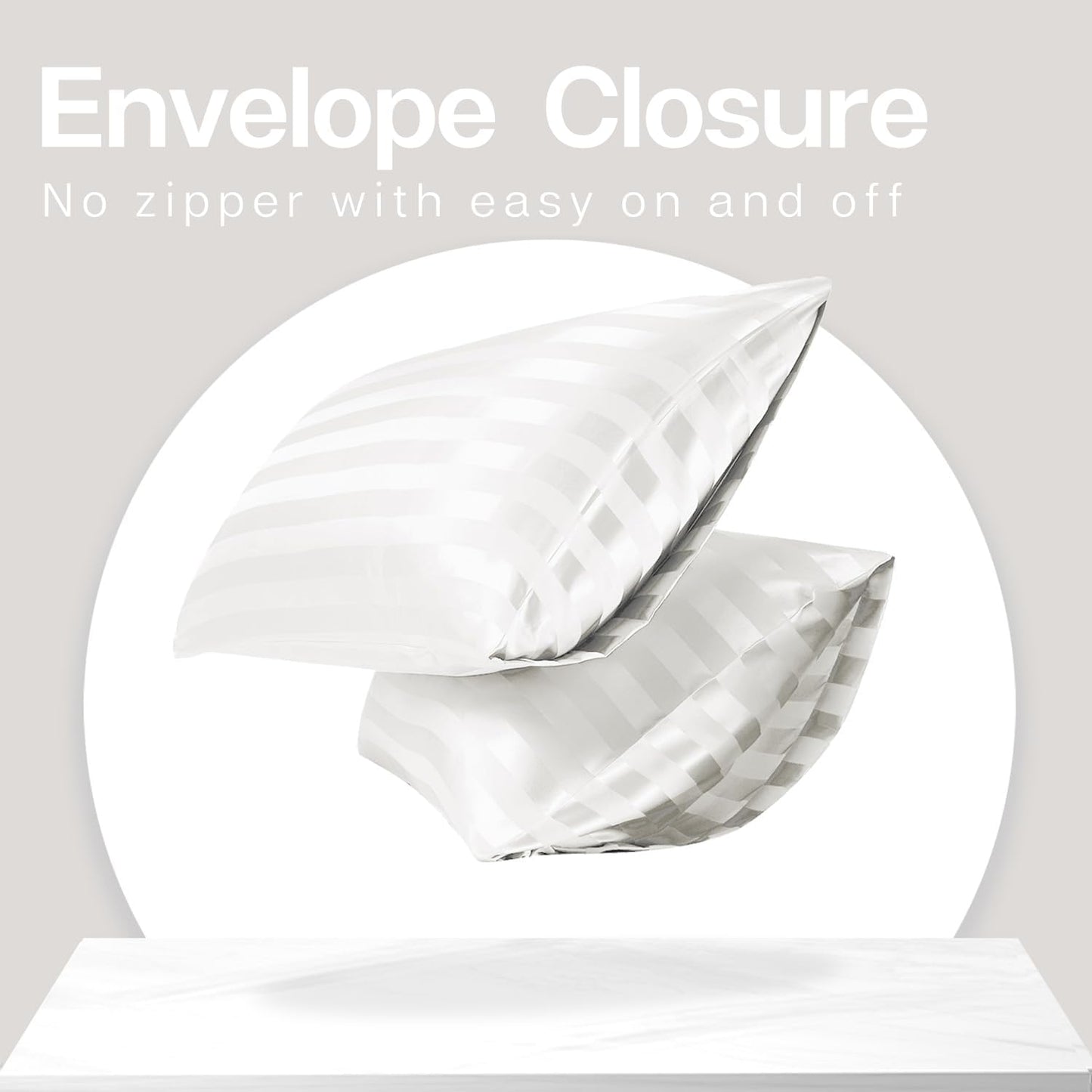 MR&HM Satin Pillowcase for Hair and Skin, Silk Satin Pillowcase 2 Pack, King Size Pillow Cases Set of 2, Silky Pillow Cover with Envelope Closure (20x36, Ivory Striped)