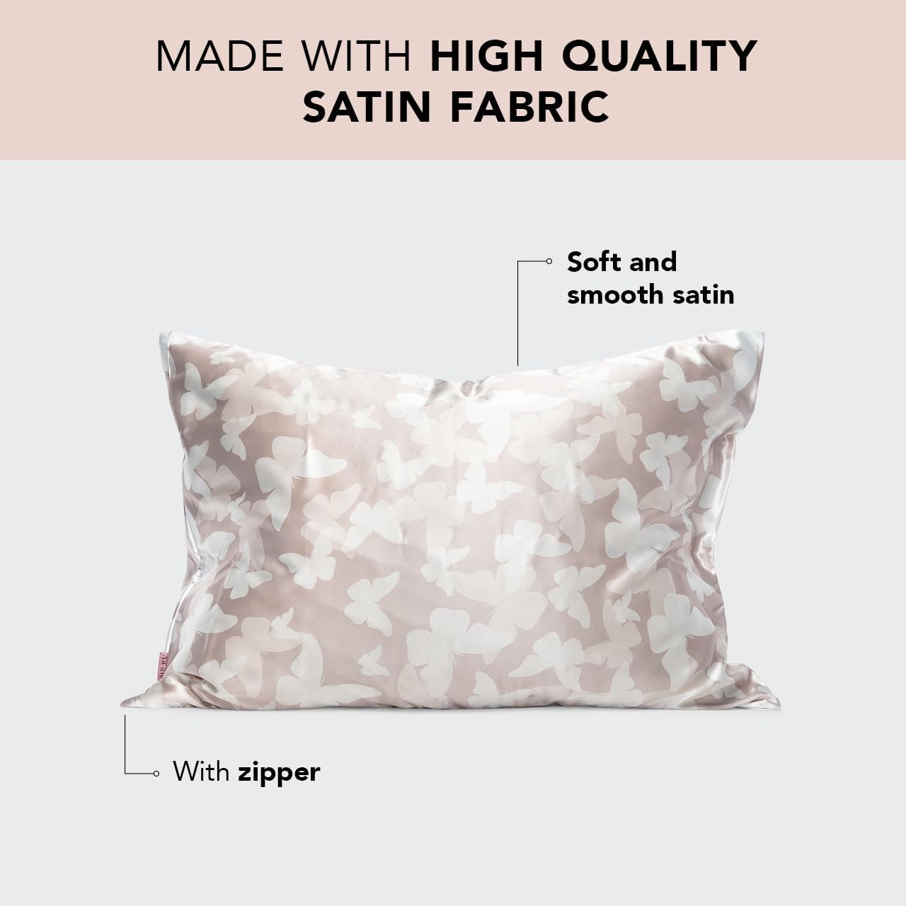 Kitsch Satin Pillowcase with Zipper for Hair & Skin, Softer Than Silk Pillow Cases Queen, Wrinkle-Free, Smooth and Cooling Satin Pillow Covers, Standard Size 19"x26", Champagne Butterfly