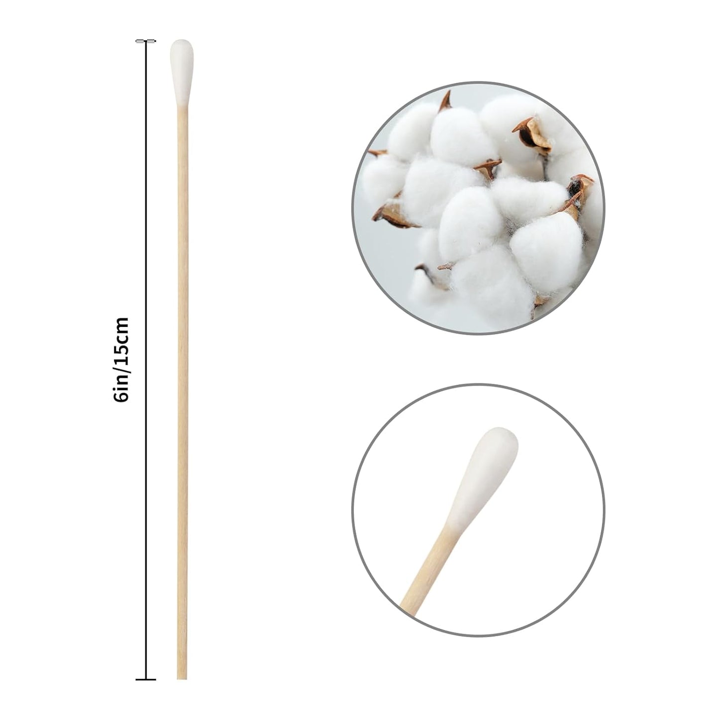 Vaincre 300PCS Long Cotton Swabs - 6" Cleaning Cotton Swab Buds with Wooden Sticks, Precise Microblading Eyeshadow Tip Applicators, Microswabs Wood Sticks for Makeup Nail Art Tattoo Permanent Supplies