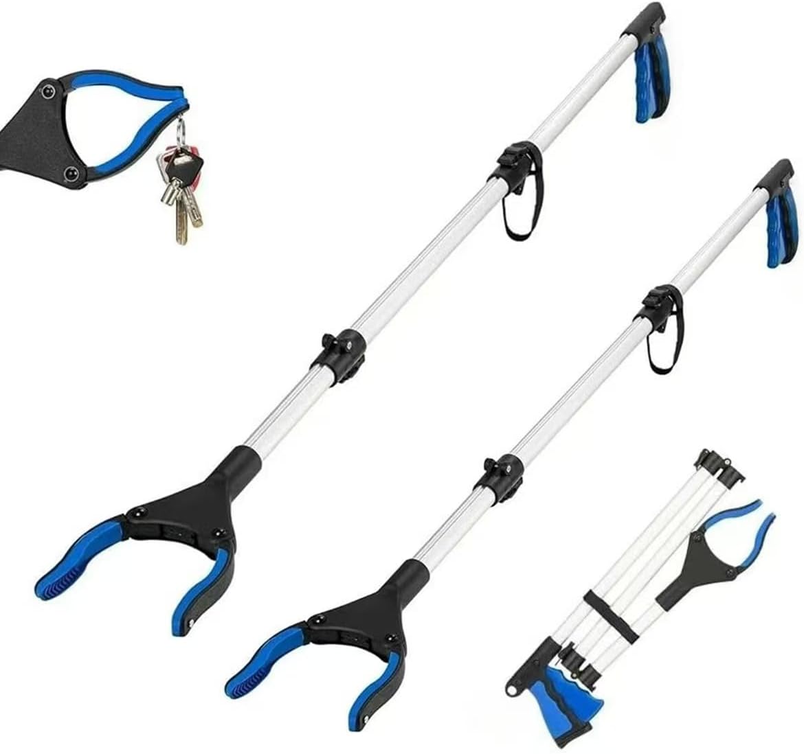 2-Pack Grabber Reacher Tool, 43 Inch Extra Long Steel Foldable Pick Up Stick with Strong Grip Magnetic,Trash Claw Grabber Tool, Hand Grabber for Reaching, Arm Extension (Blue)